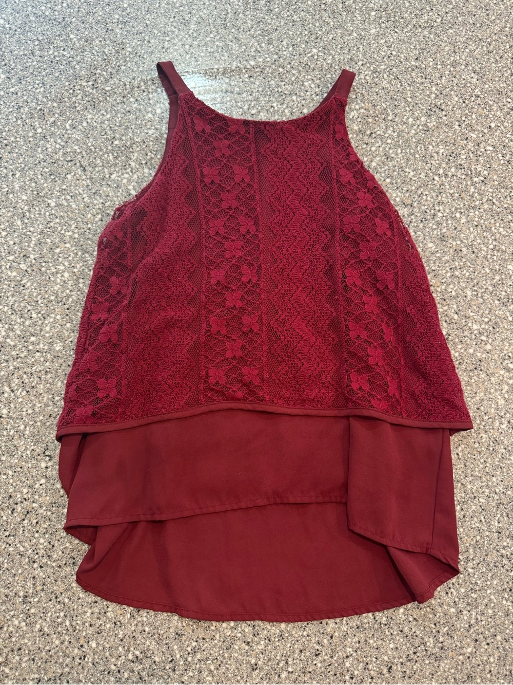 Monteau Burgundy Lace-Overlay High-Low Tank Dress